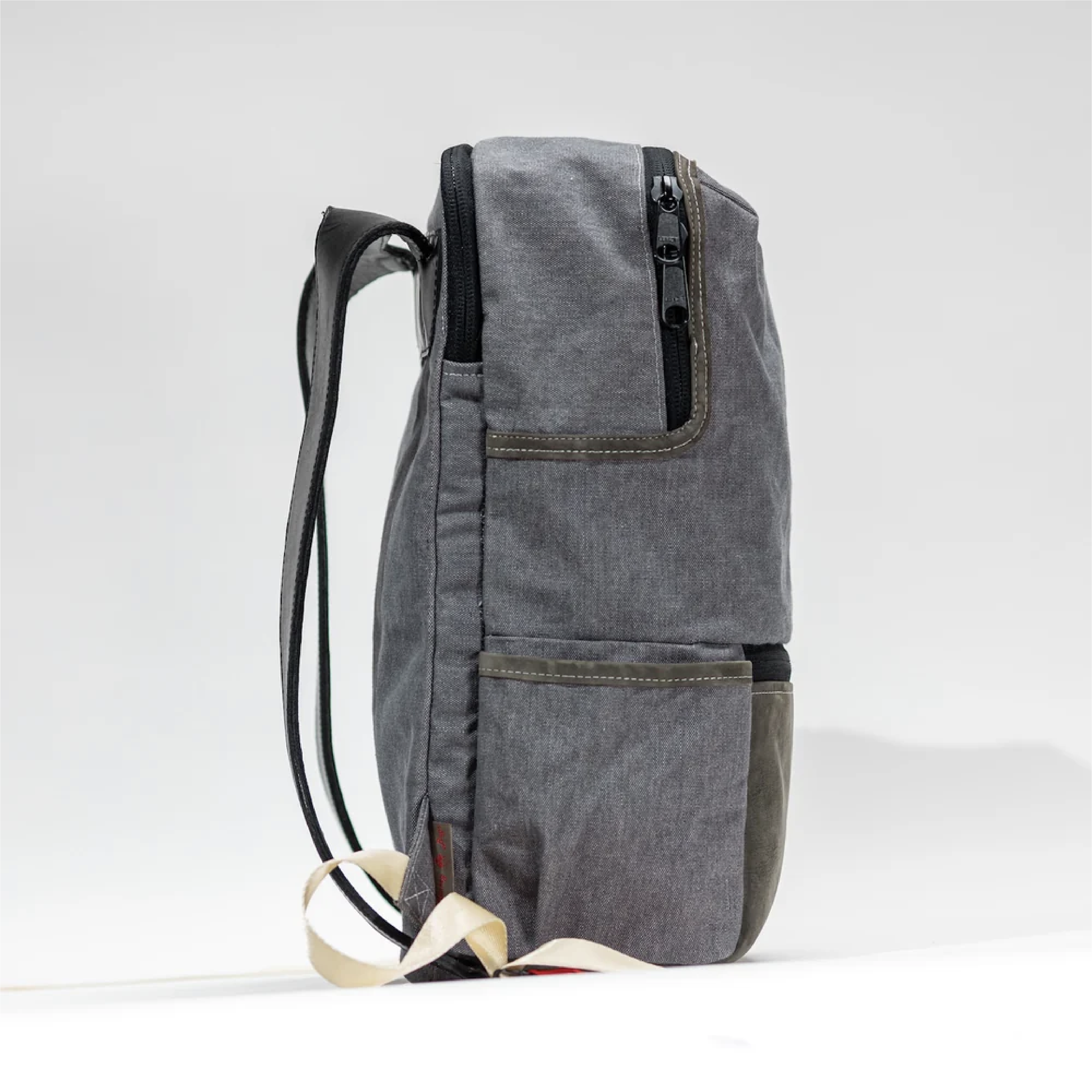 Monkey Stuff everyday backpack — handmade recycled canvas and leather backpack