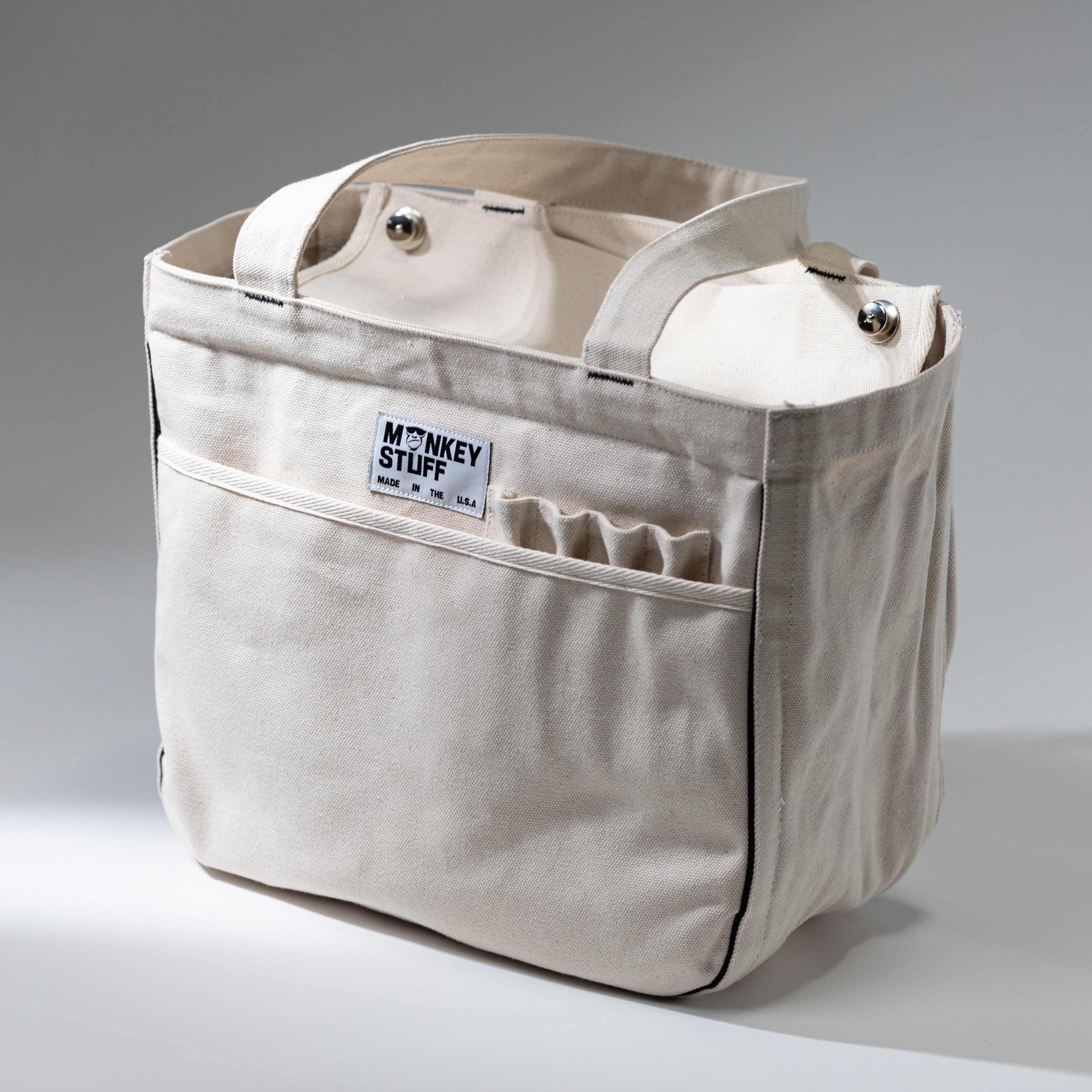 Monkey Stuff medium pottery tool bag — compact recycled canvas with organized compartments