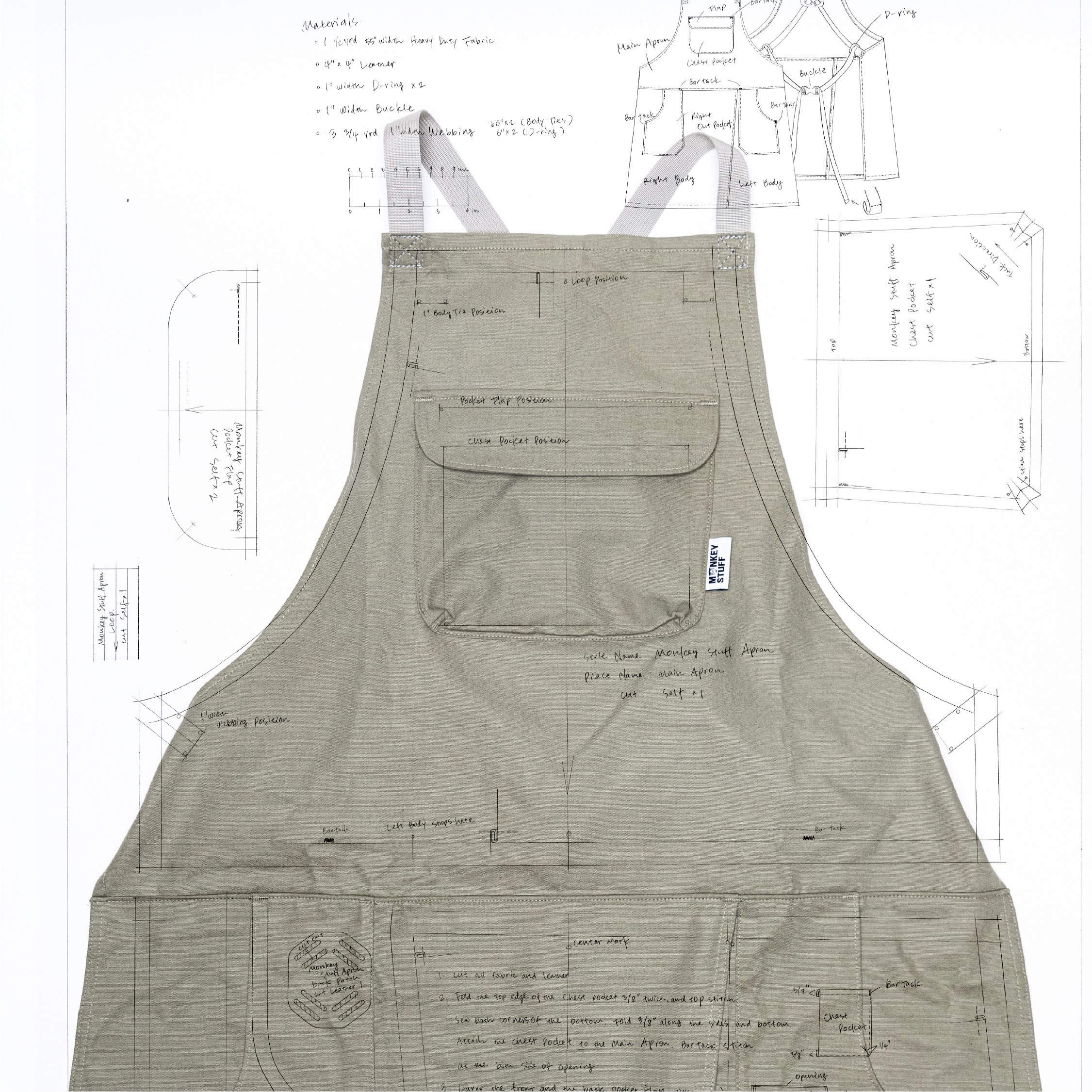 DIY pottery apron sewing plans — downloadable pattern showing split-front design layout and measurements