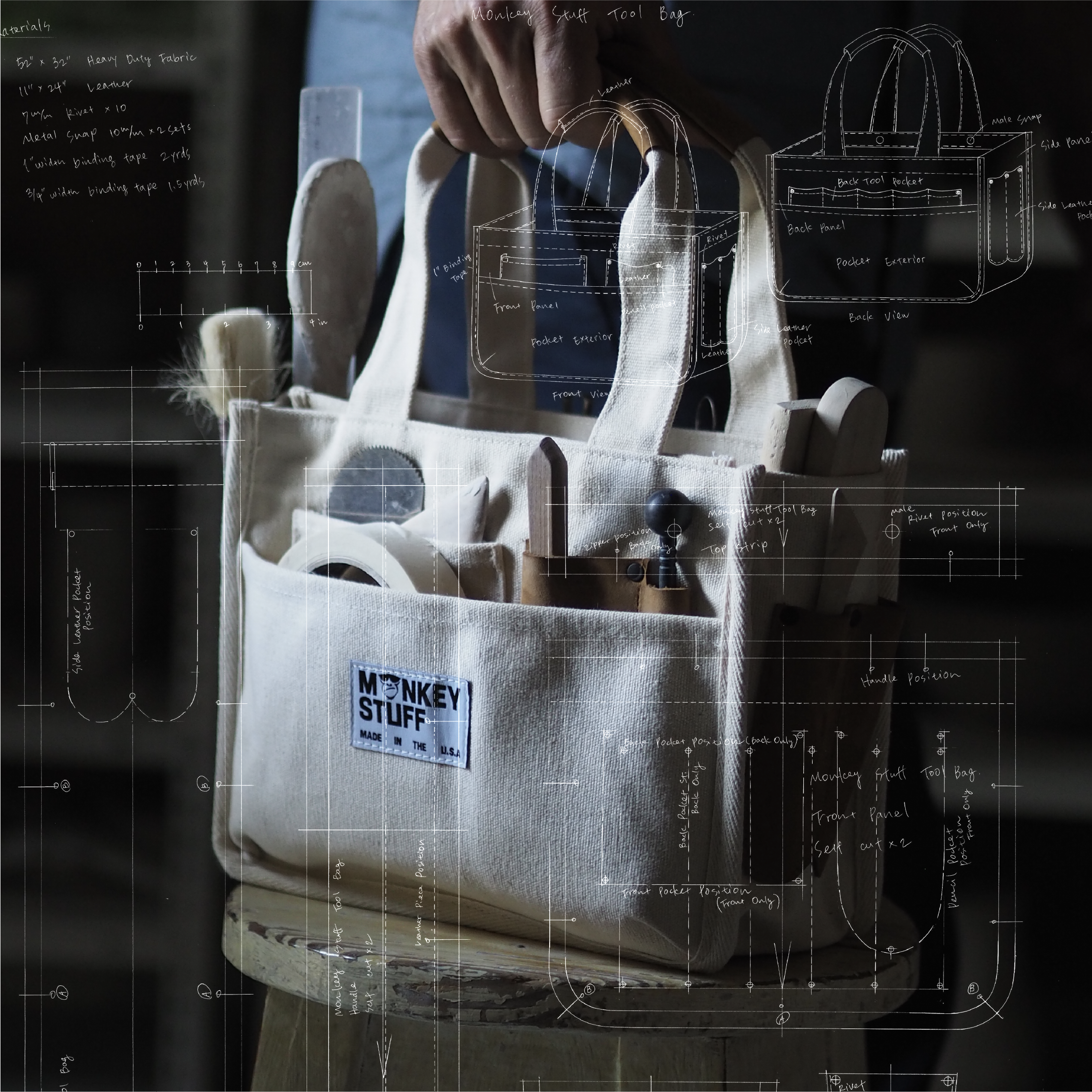 DIY pottery tool bag plans — preview of the downloadable pattern showing bag layout and dimensions