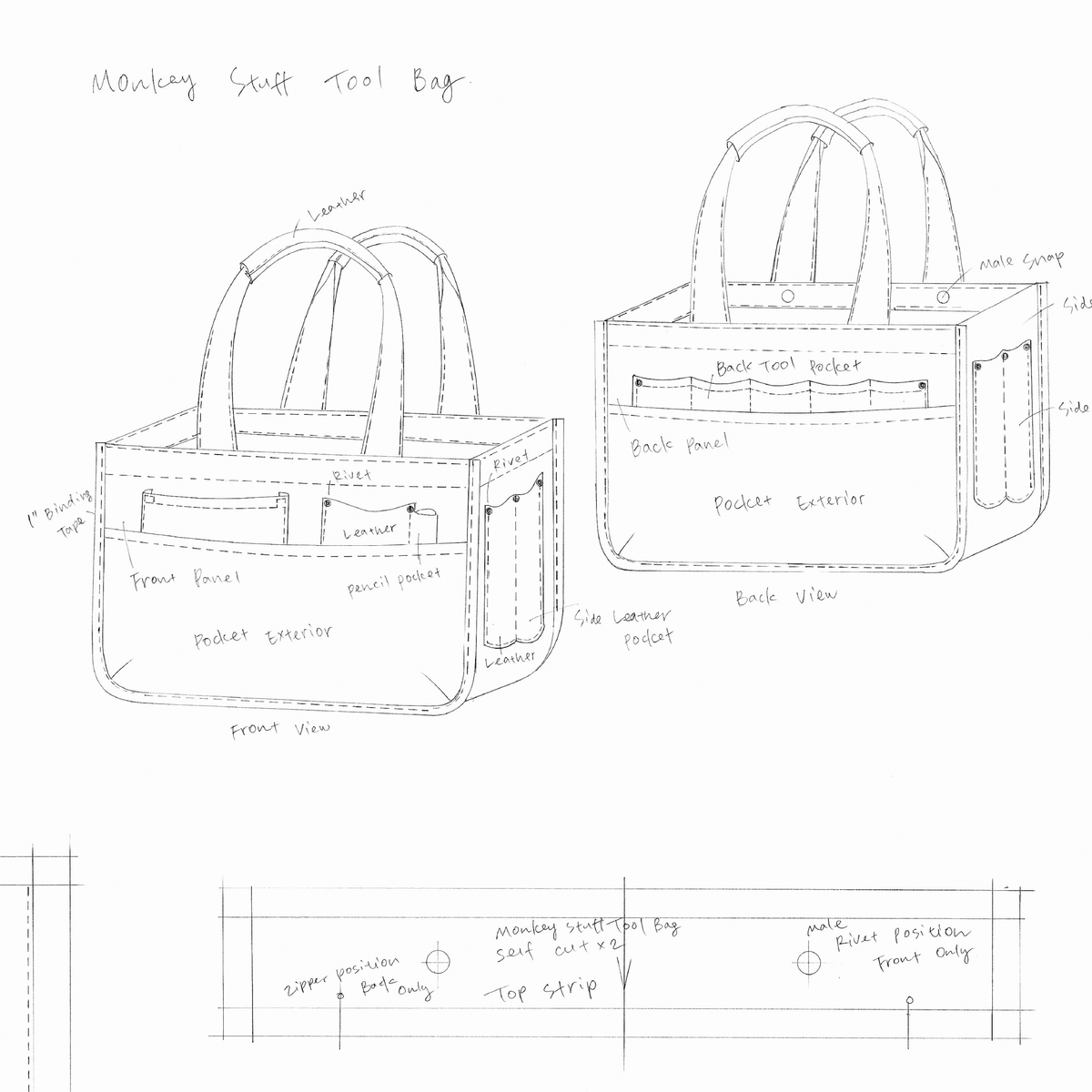 DIY pottery tool bag plans — preview of the downloadable pattern showing bag layout and dimensions