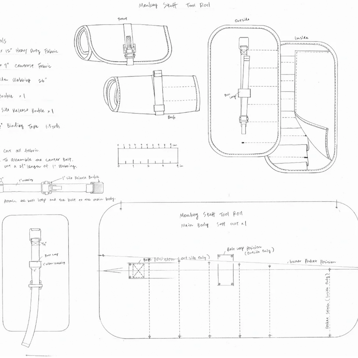 DIY pottery tool roll plans — preview of the downloadable pattern showing bag layout and dimensions
